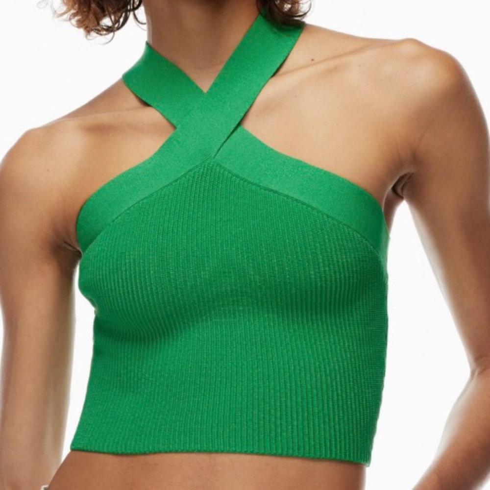 Babaton / Aritzia Sculpt Knit Criss Cross Cropped Tank XS Kelly Green EUC